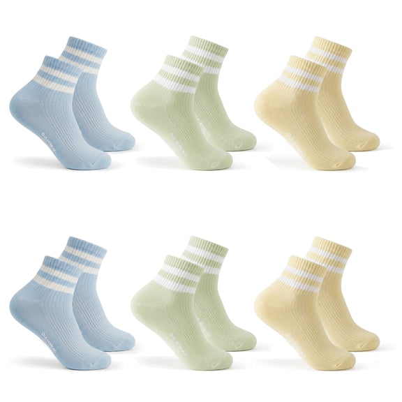 LDU Women's Ankle Socks with White Stripes, Breathable Cotton Lycra Sports Socks with Moisture Wicking, 6 Pairs