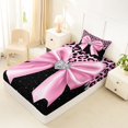 thumbnail image 5 of spefrowx Glitter Leopard Print Pink Bow Twin Sheets for Girls, Black Starry Gem Heart Bedding, 3pcs, 1 Flat Sheet, 1 Fitted Sheet and 1 Pillowcase, 5 of 6