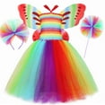 thumbnail image 5 of Byoo Little Girl Rainbow Tulle Tutu Dress with Butterfly Wings Headband Sleeveless Fairy Dresses Kids Party Gown,Multicolour, 5 of 9
