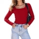 thumbnail image 1 of Camisas de Larga para Mujer, Blusas de Cuello Cuadrado, Blusas Básicas de Punto Acanalado, Conjuntos de Otoño, Ropa de Moda Rojo XXL, 1 of 8