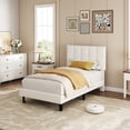 thumbnail image 3 of Velvet Upholstered Bed Frame with Tufted Headboard, Platform Bed with Adjustable Vertical Channel , No Box Spring Needed, Easy Assembly, 3 of 7
