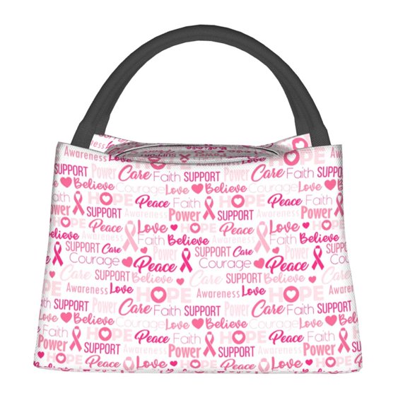 Fotbe Breast Cancer Ribbons Awareness Bolsa Térmica Portátil con Estampado, Bolsa de Entrega de Alimentos Aislada, Bolsa Reutilizable de Gran Capacidad para Comidas y Supermercado