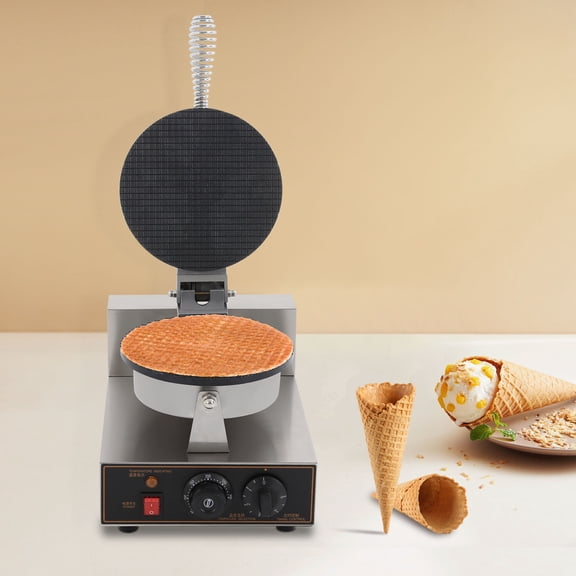 1200W Commercial Ice Cream Cone Machine, Stainless Steel Waffle Cone Maker, Temperature and Time Control