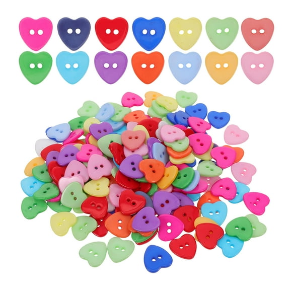 PAMINGONO 300Pcs Assorted Color Heart Buttons Resin 2 Hole Buttons for Sweaters Cardigans Sewing