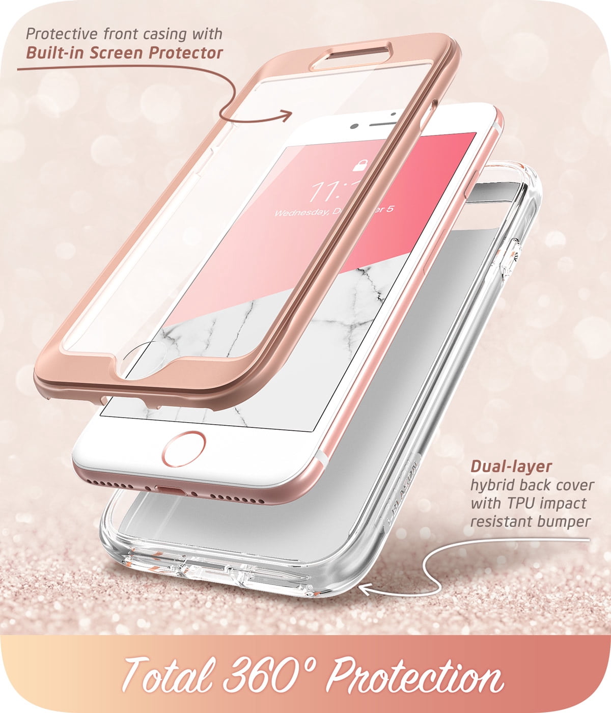 i-Blason Cosmo Series Designed for iPhone SE 2020/7/8 Case, [Built-in Screen Protector] Stylish Protective Bumper Case (Marble)