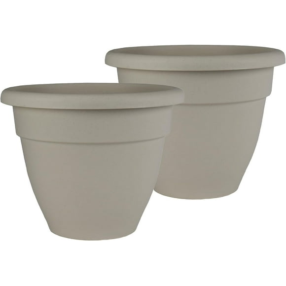 shiyou-Caribbean Planter Pot - Outdoor & Indoor Plant Pot with Drainage Hole & Plug - Rolled Rim Plastic Pots for Plants & Flowers - Decorative Plant Pot (10" Cottage Stone, Pack of 2)