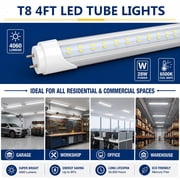 CNSUNWAY T8 LED Light Bulbs, 4FT 28W 4060LM, Single or Double End Powered, Plug and Play or Ballast Bypass, 6500K, 4-Pack