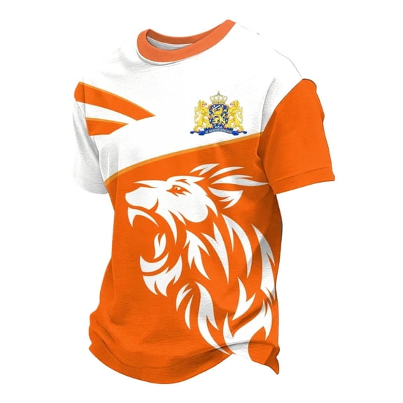 Bibifish Mens T-Shirt Novelty Graphic Netherlands Lion Print Crew Neck Short Sleeve Standard Tee National Pride Sports Casual Wear Top