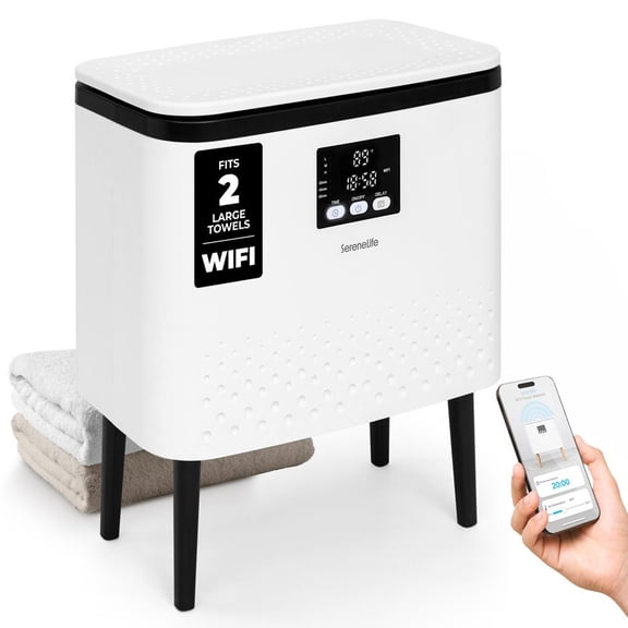 SereneLife WiFi-Enabled Towel Warmer Bucket – 20L Large Capacity Rectangular Heater for Towels, Blankets & Robes, Single-Touch Control, Energy-Efficient with Auto Shut-Off (Black)