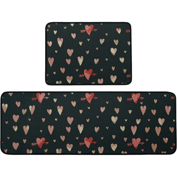 Fuoxowk Valentines Day Kitchen Rug Set,Happy Valentine''s Day Heart Love Pattern Runner Rugs with Rubber Backing,Throw Rugs Washable for Kitchen Sink,Laundry Room,Standing Desk,Cute Pink Red Heart