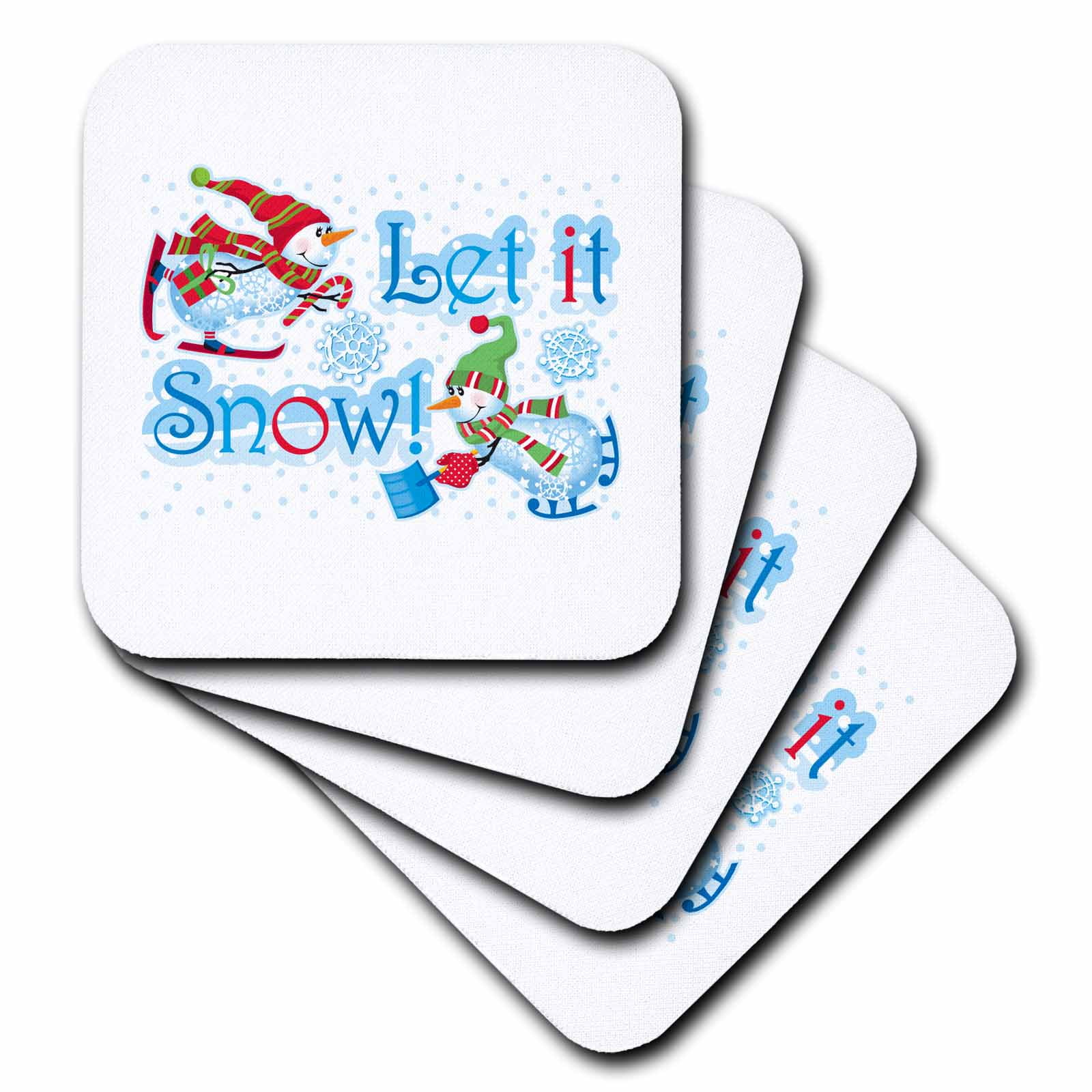 3dRose Snowmen on ice skates with let it snow text, Soft Coasters, set of 8 by 3dRose
