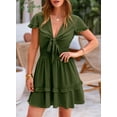 thumbnail image 3 of Vestido PRETTYGARDEN 2025 Cuello en V Manga Corta Verde Oliva Talla S, 3 of 7