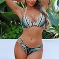 thumbnail image 4 of Pantalones Elásticos de Cintura para Mujeres Imprimidos Cojín de Pecho Cuello Colgante Sexy sin Espalda Bikini Conjunto de Traje de Baño Dividido, 4 of 6