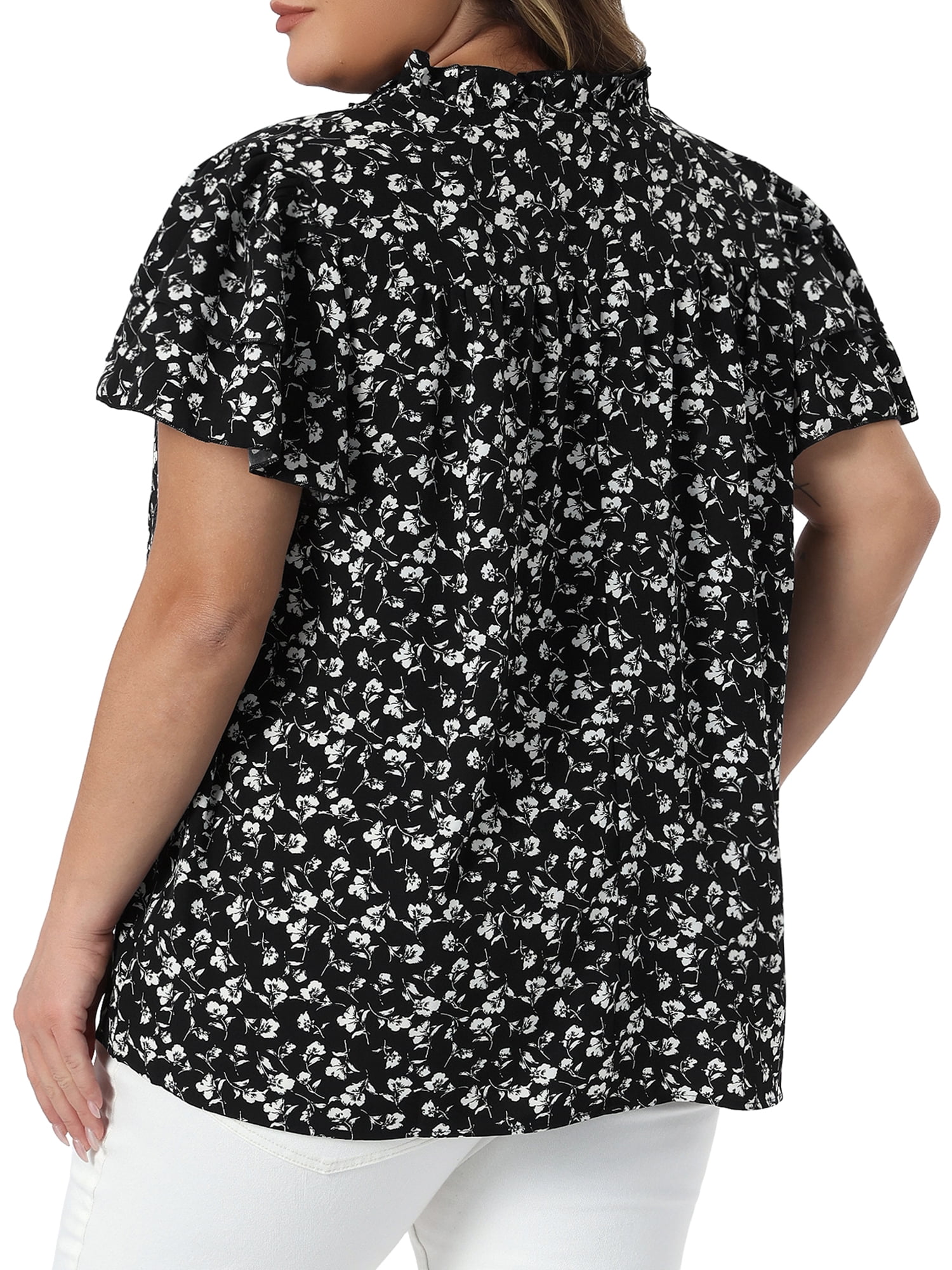DARING DIVA Women's Plus Summer Ruffle V Neck Double Short Tops 4X Black