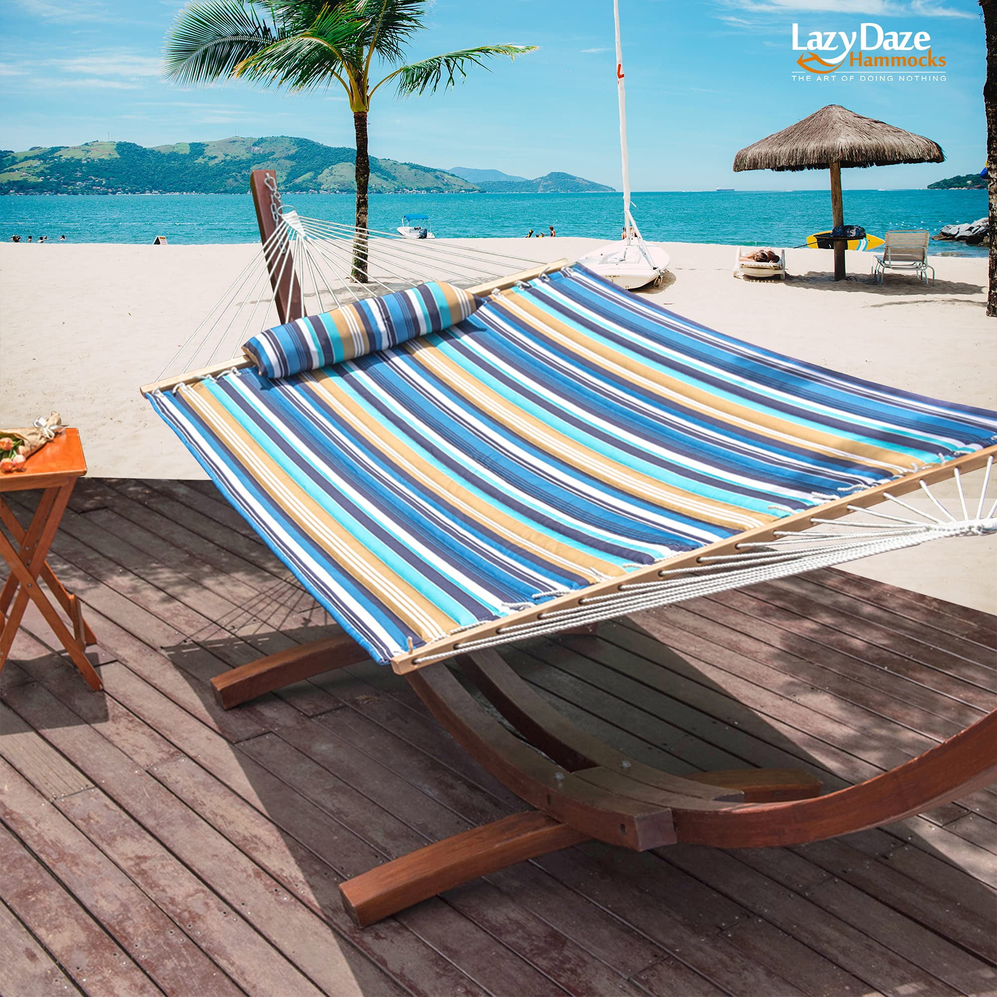 Prime Garden Two Person Hammock 12FT with Pillow for Outdoor,450 LBS Weight Capacity,Blue