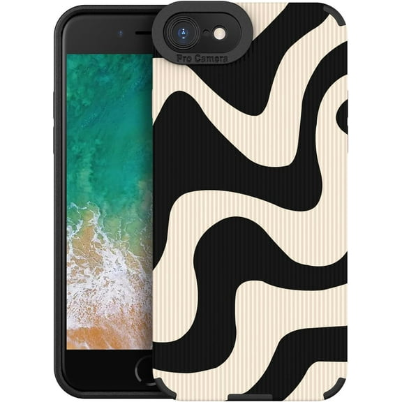 Compatible with iPhone 8 & iPhone 7 Cute Wave Pattern Case for Women Girls,Soft TPU Anti-Bump Phone Case Zebra Pattern Design Silicone Case for iPhone 8/7 - White