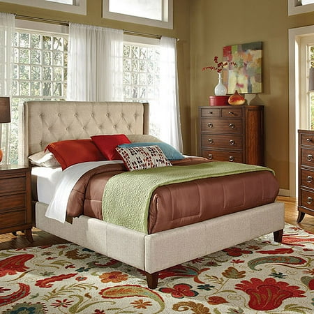 Coaster Queen Upholstered Bed with Button Tufting, Tan