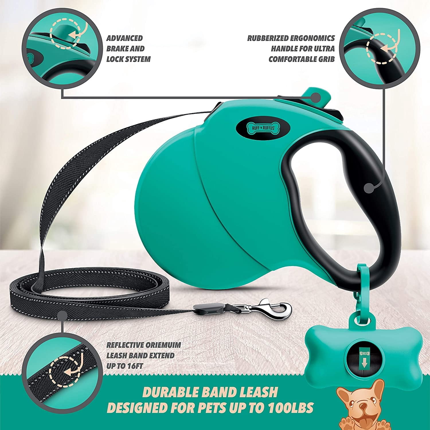 16 ft Retractable Reflective Dog Leash 110 lbs + more