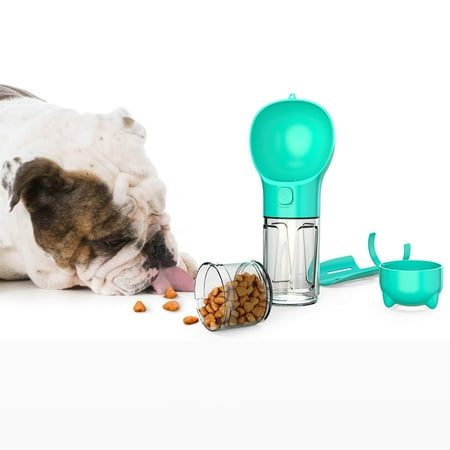 3 in 1 Dog Travel Bottle Set  Drinking Feeder  Food Box and Trash Bag Storage 10 oz - Blue