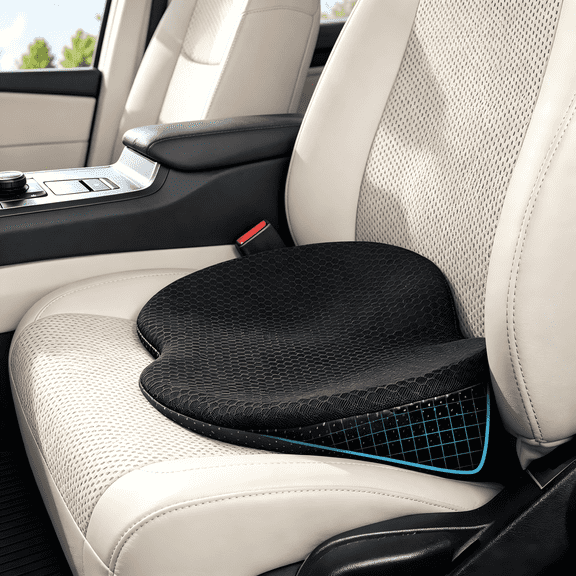 Car Seat Cushion - Memory Foam Car Seat Pad - Sciatica & Lower Back Pain Relief - Car Seat Cushions for Driving - Road Trip Essentials for Drivers (Black)