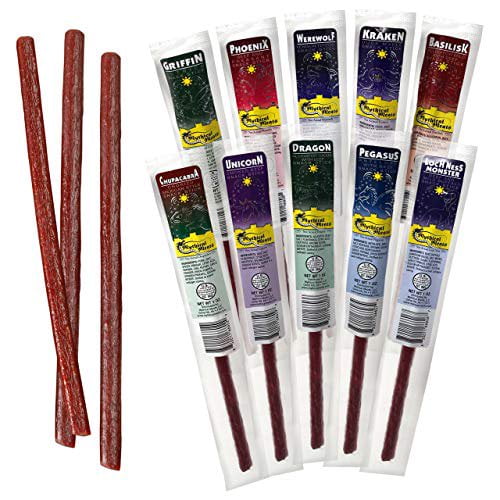 Mythical Meats Original Exotic Flavor Sampler Pack – 10 Exotic Game and Beef Snack Sticks – Dried & Dehydrated Meats Seasoned to Perfection – High Protein Snacks