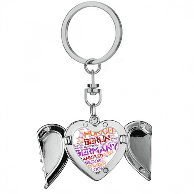 Germany City Name Map Style Heart Angel Wing Key Chain Holder