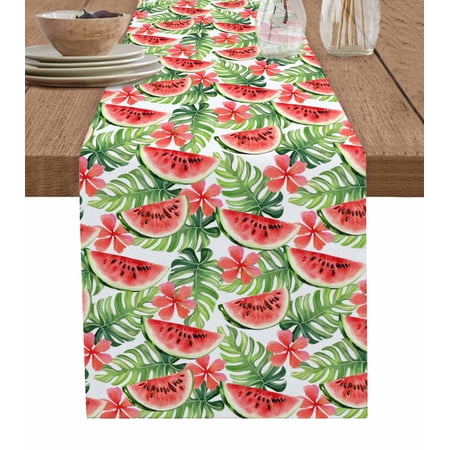 Watermelon Table Runner 72 Inches, Summer Fruit Flowers Leaf Tropical Plant Bed Runner Dresser Scarves Tabletop for Indoor Outdoor Parties/Ceremony/Banquet, 14" x 72"