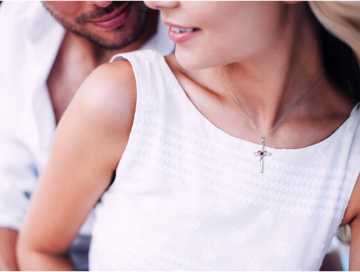 Leander 925 Sterling Silver Cross Necklace for Women Men 5A CZ Birthstone Necklaces 14K Gold Plated or Rose Gold Necklace for Easter or Mother's Day