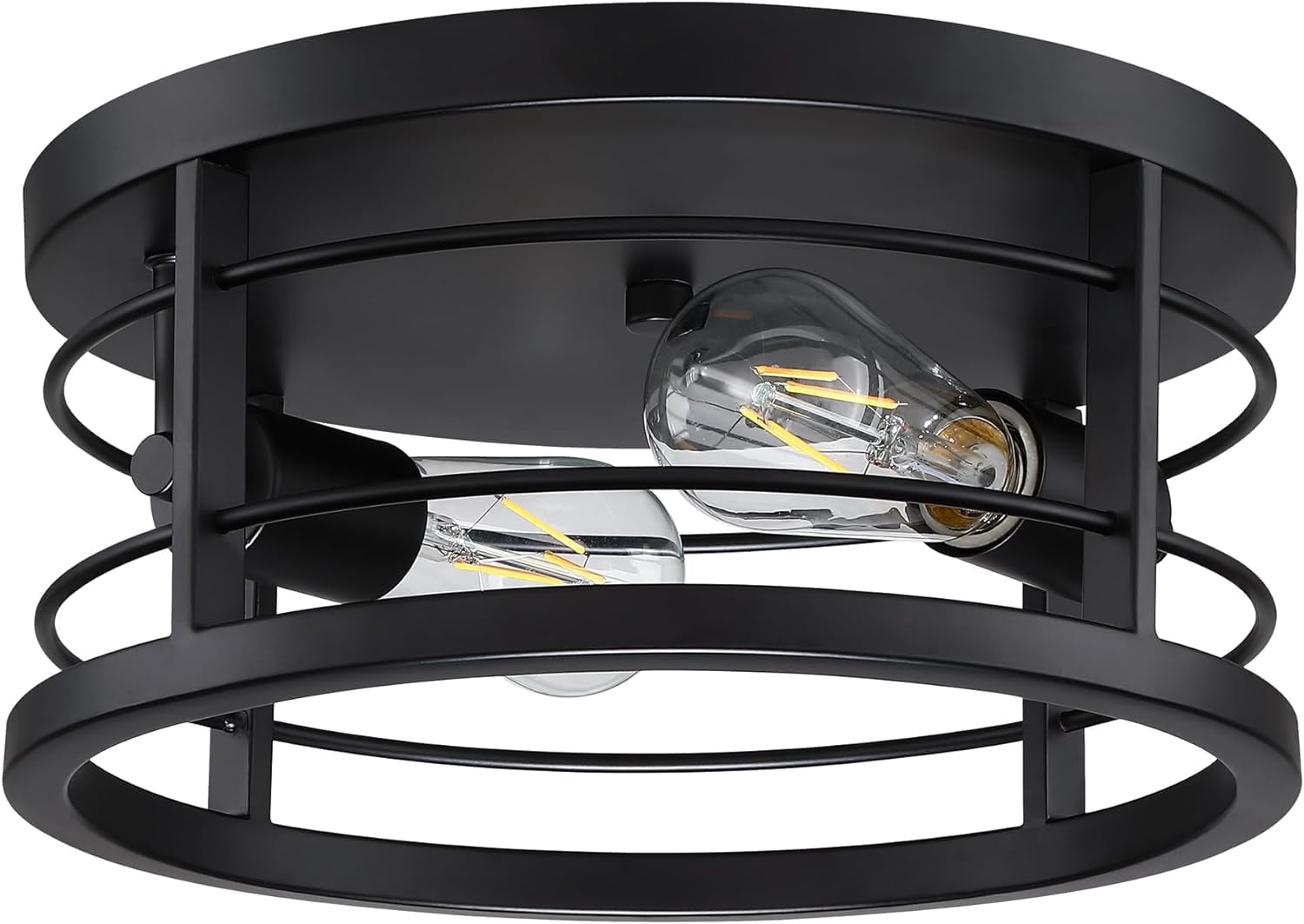 12"W 2-Light Flush Mount Ceiling Light Fixture, Industrial Vintage Ceiling Light for Kitchen Bedroom, Matte Black