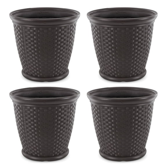 Suncast Sonora 22" Wicker Decorative Garden Flower Planter, Brown (4 Pack)