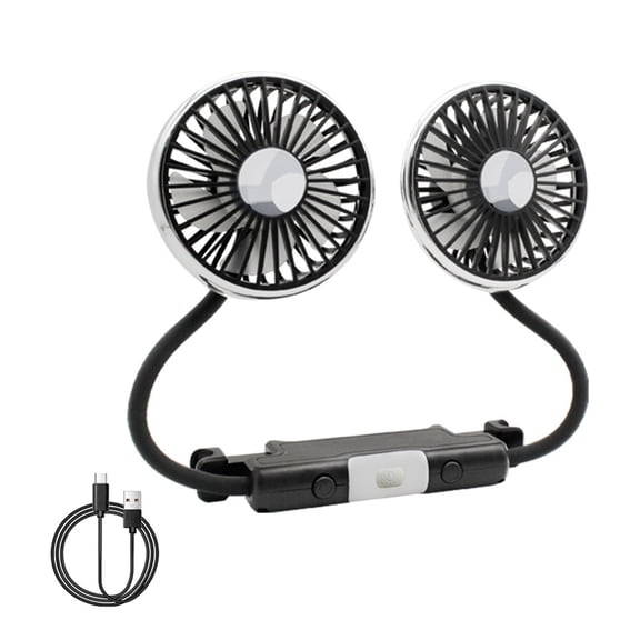 Backseat Car Cooling Fan for Kids, Dual Head Gooseneck USB Fan with 3 Speed Settings, 360° Adjustable Headrest Fan for Rear Facing, Summer Car Cooler for SUV Truck RV Minivan