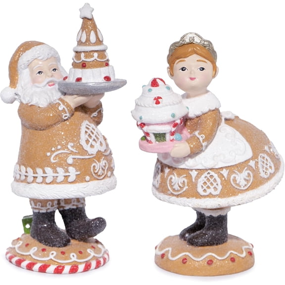 Gingerbread Christmas Decor Gifts - 2Pc Resin Gingerbread Mr. & Mrs. Santa Claus Figurines - Christmas Collectible Decorations for Indoor Home Decor (2pcs Brown)
