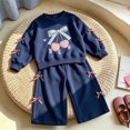 thumbnail image 2 of Curenmufel Playwear Girls Tracksuit Long Sleeve Crewneck Top and Long Pants 5T 7T (Navy,5-7 Years), 2 of 5