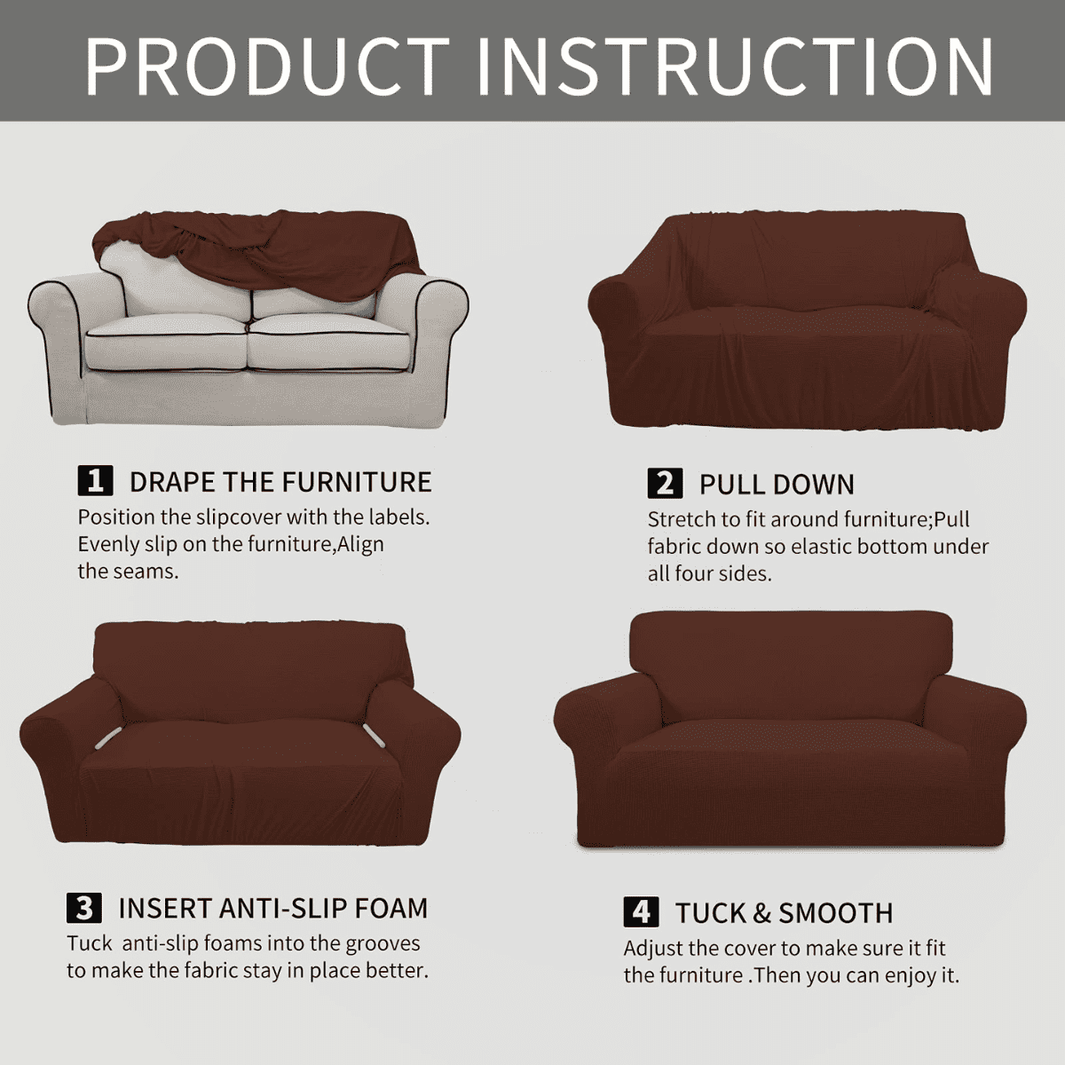 DUANJY Premium Water Repellent Sofa Cover, Stretch Sofa Couch Slipcover Furniture Protector, Small Checks Super Soft Fabric Couch Cover Brown