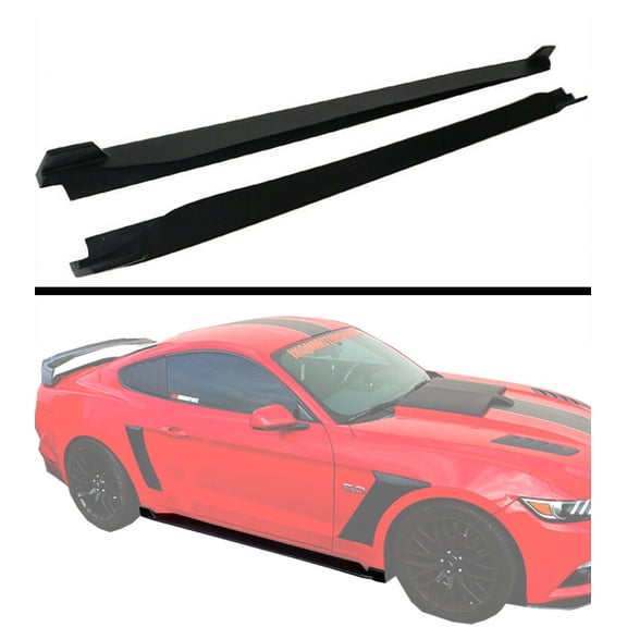 Fits 15-18 Ford Mustang A Style Side Skirts Rocker Panel Splitter-Unpainted Black