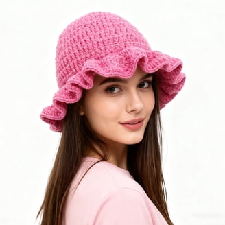 Handmade Knit Crochet Bucket Hat Side Ruffled Brim Women\'s Winter Sun Ruffled Crochet Bucket Hat, Bucket Hat, Crochet Hat, Sun Hat  main image 4