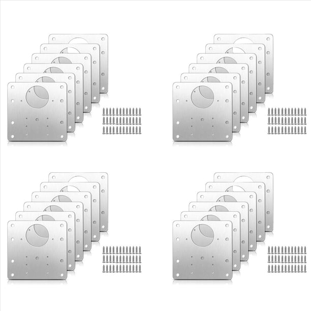 Kit de Placa de ReparacióN de Bisagra del Gabinete de 24 Piezas con Tornillos, Soportes de ReparacióN de Bisagra de la Puerta del Armario Oculto de Acero Inoxidable