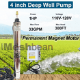 thumbnail image 2 of iMeshbean 1HP 4" Deep Well Submersible Pump 220V 33GPM 257FT Max 50FT Cord Stainless Steel, 2 of 13