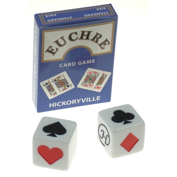 Hickoryville Euchre Playing Cards Bundle - 2 Euchre Decks in 1 Box with 2 White Suit Marker Dice