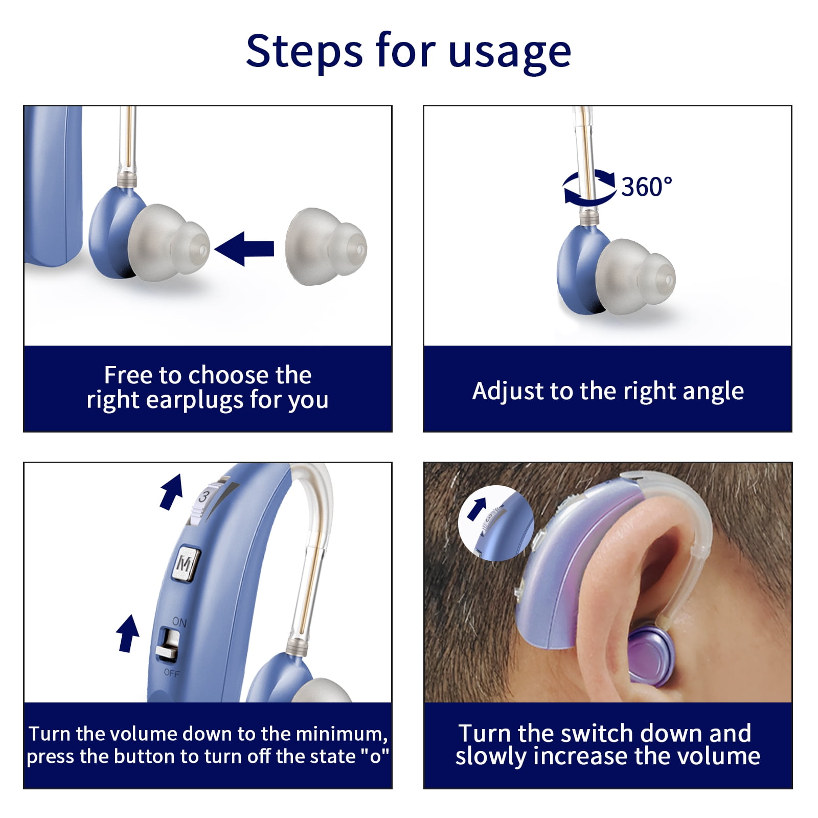 Delmicure Digital Hearing Aid for Seniors, Rechargeable, Single, VHP-1303, Blue