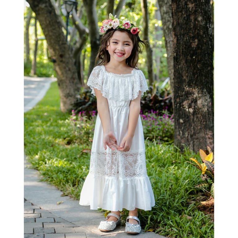 Bohemian Flower Girl Dress White Lace Flower Girl Dress 