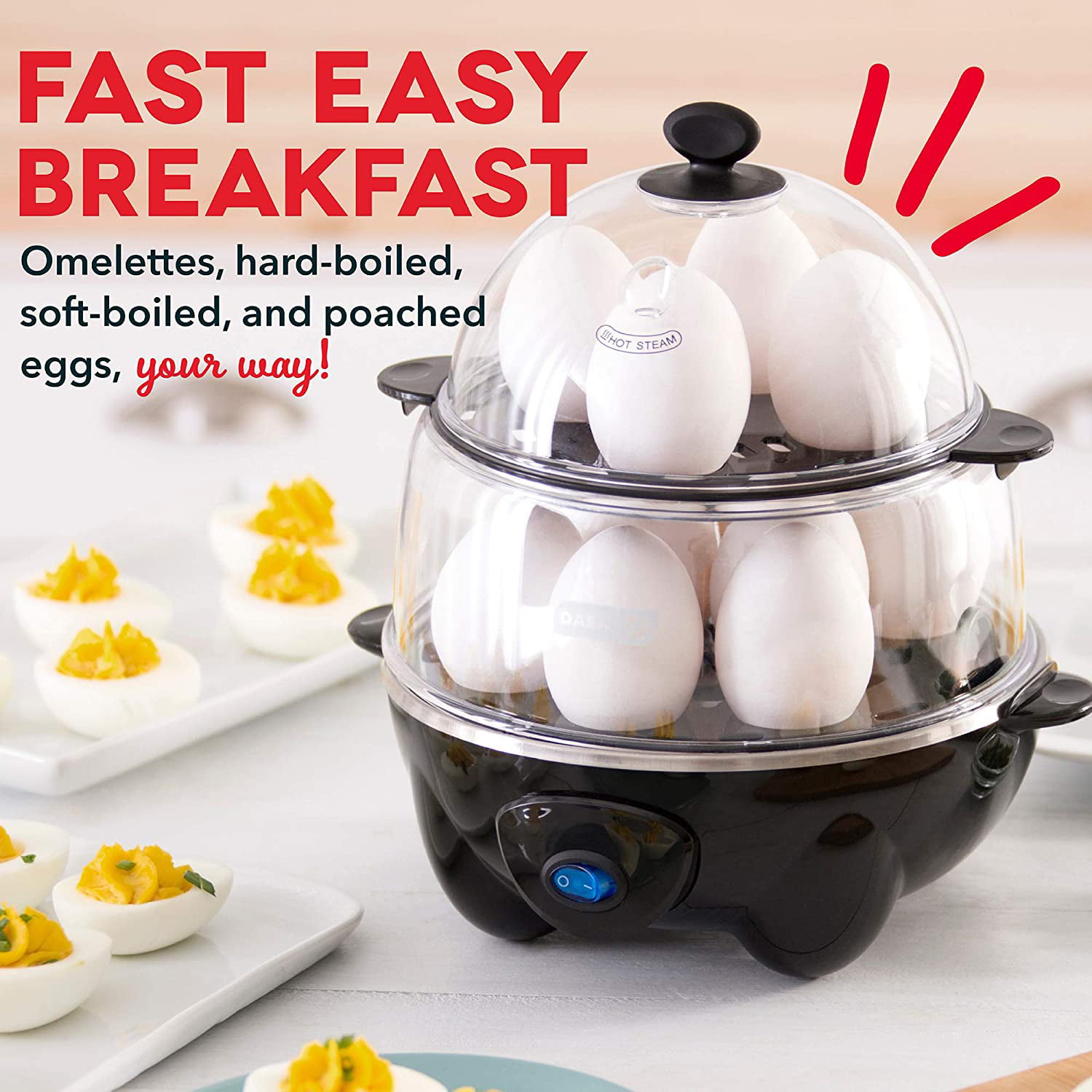 Egg Cooker Aicook Rapid Egg Cooker with Auto Shut off Medium 8 Egg Capacity Electric Egg Maker for Soft Stainless Steel Hard Boiled Eggs and Poacher Attachment