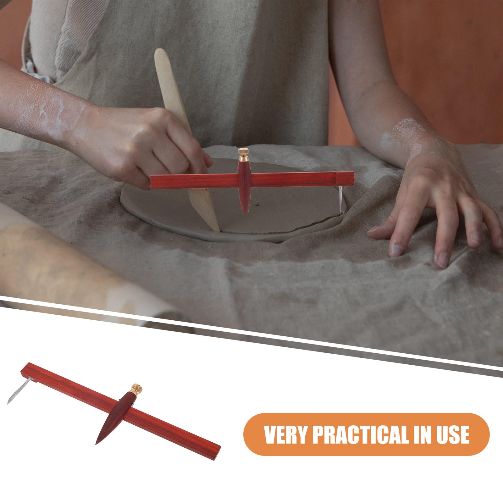 ELAYARD Dark Red Clay Compass Tool with Wood Handle, Precision Circle Cutter for Pottery, Crafts, and Art Projects