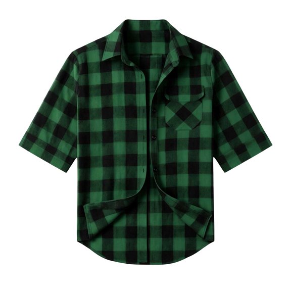 JTSRKL Mens Plaid 3/4 Sleeve Shirts Turn Down Button Front Lightweight Classic Daily Tees Stretchy Soft Summer Casual Business Daily Tops