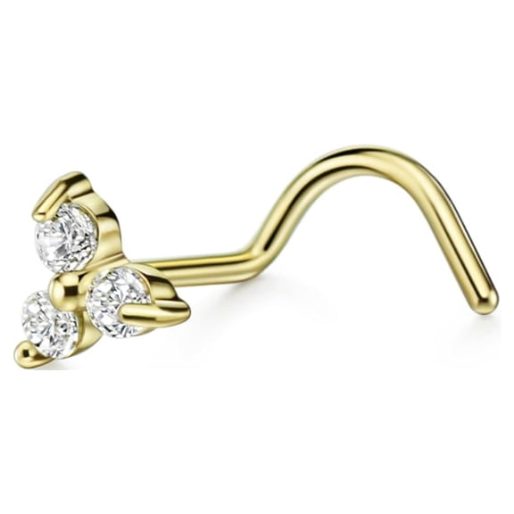 1pc 20g Nose Ring Stud Triple CZ Diamond Nose Studs Cubic Zirconia Nose Screw Gold Plated Nosescrew for Women Nostril Piercing Jewelry 20 Gauge