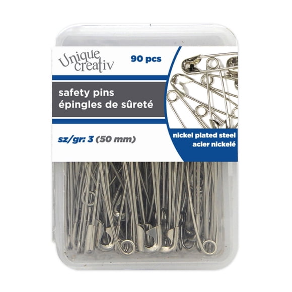 Unique Creativ Safety Pins — Nickel-Plated Steel, 50 mm (2"), 90 Pieces