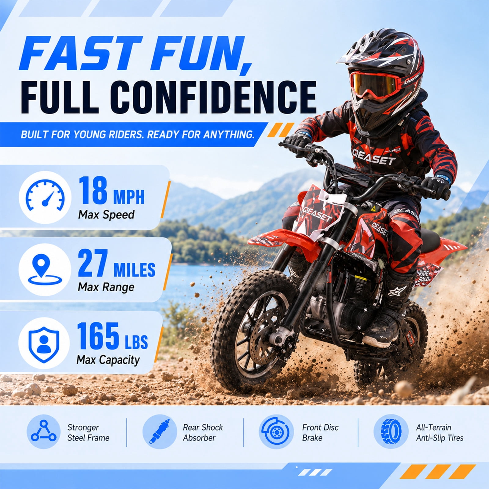 QEASET 39CC Dirt Bike, Gas Powered Mini Bike, Red