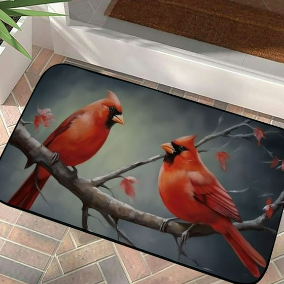 Qinduosi Beautiful Red Birds Decorative Door Mat, Indoor Outdoor Non-Slip Floor Mat, Front Door Mat, Waterproof Washable 19.68*39.37 in