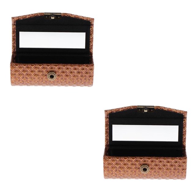 Yuarrent PU Leather Single Lipstick Case Holder Storage Box w/Mirror for Purse Marrón 2Conjunto