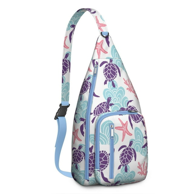 Hawaiian Turtle Sling Backpack - Tropical Beach Animal Print Shoulder Bag, Fashionable Anti-Theft Pack for Commuters